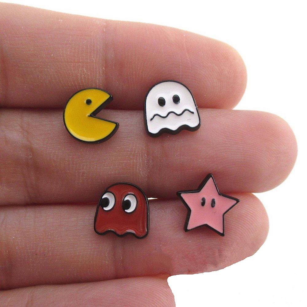 Ghost Arcade Game Themed 4 Piece Enamel Stud Earrings For Women Girl Men Jewelry freeshipping - Retro Gaming Arcade